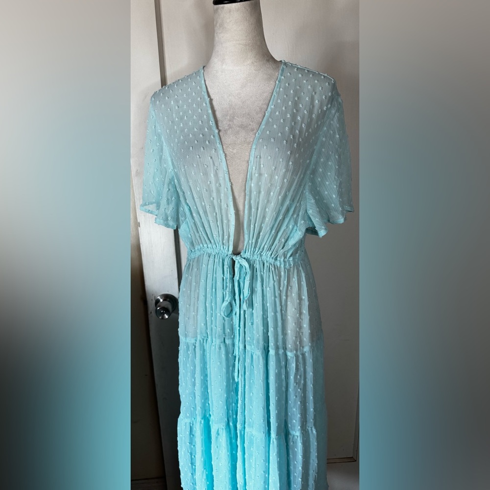 Torrid Baby Blue Robe Retro Polka Dot Lounge Feminine Romantic Chiffon Wedding - Picture 4 of 15